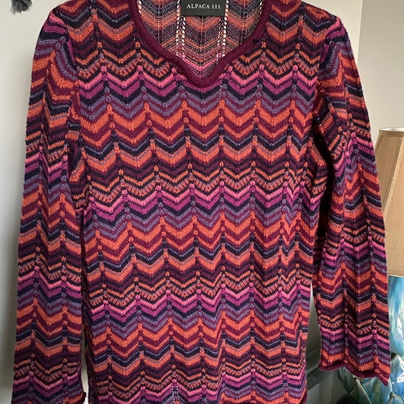 Multicolor Chevron Baby Alpaca Wool Sweater Sz M - Picture 1 of 7